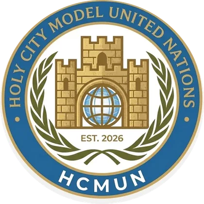 HCMUN crest — Holy City Model United Nations, est. 2026